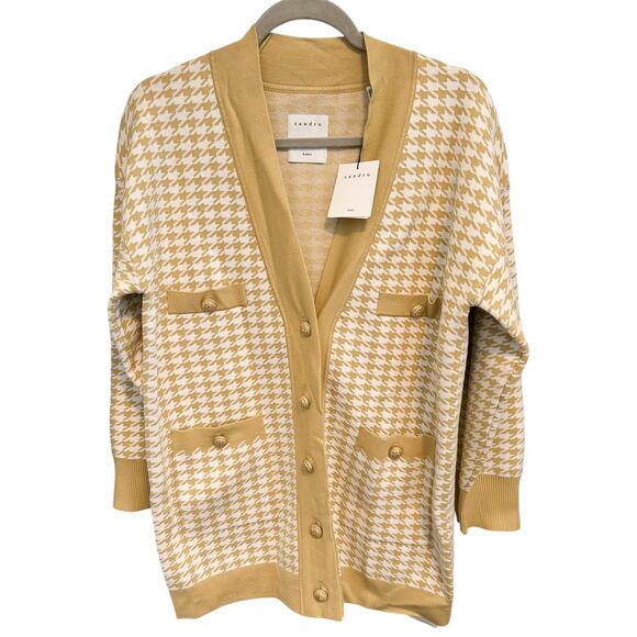 Sandro Dane Yellow Houndstooth Oversized Cardigan Sweater 0/2 - Picture 4 of 8